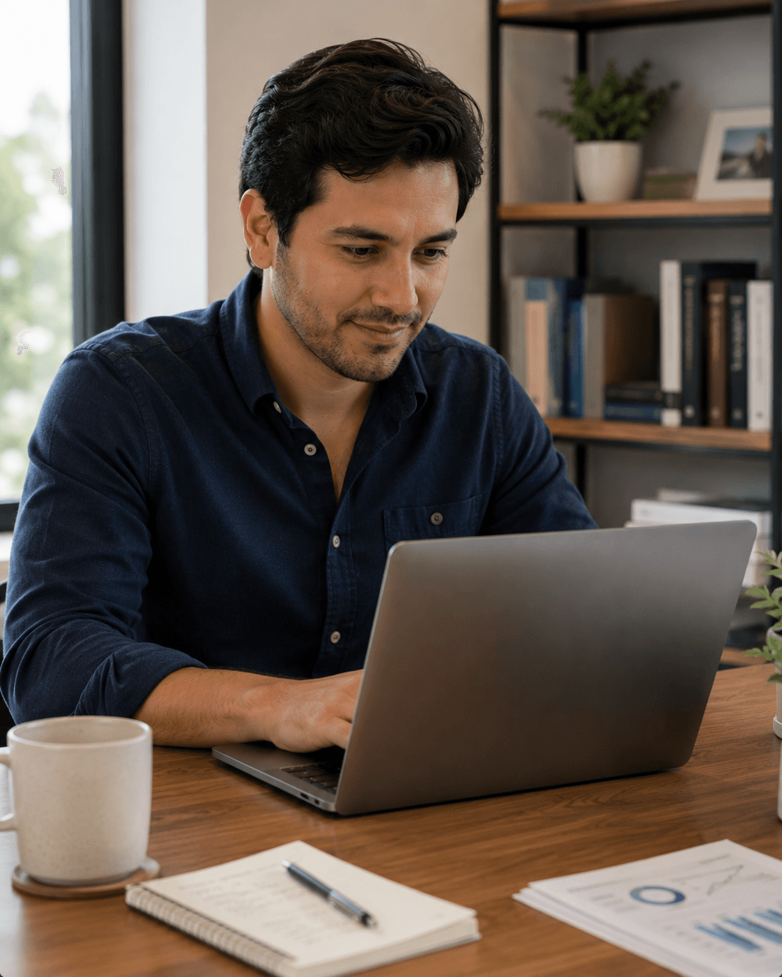 Empresario revisando sus reportes de ventas